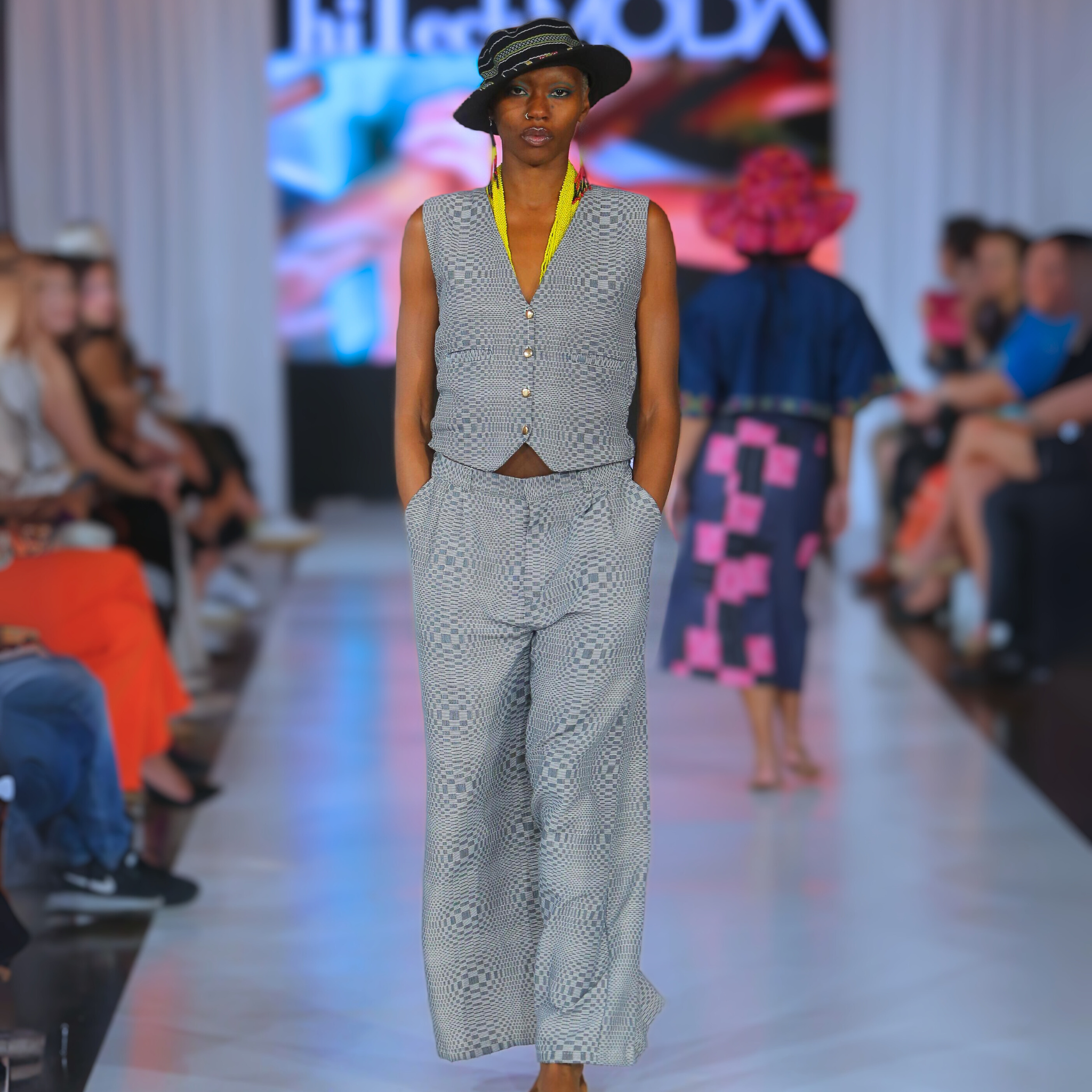Virginia Gray and White Kusikos Vest Top