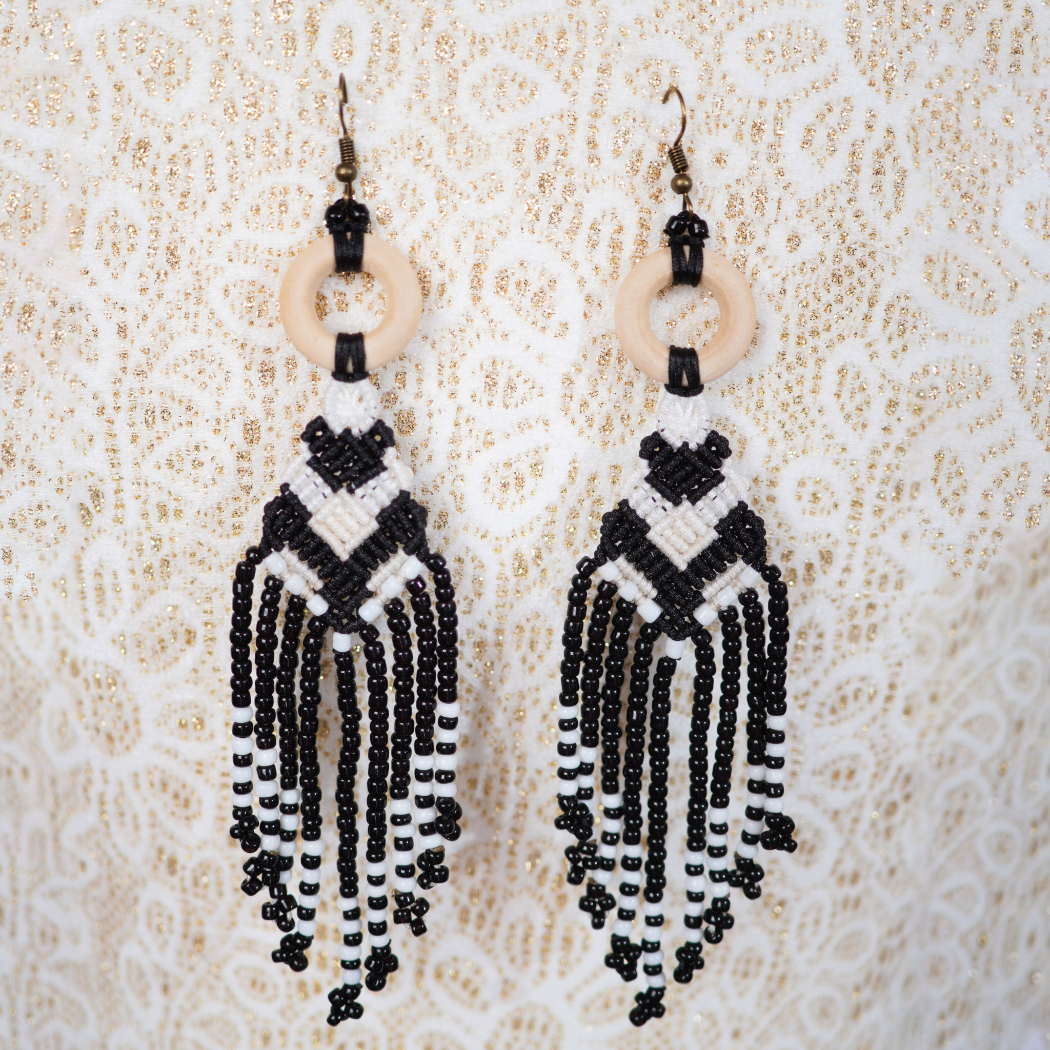 Leah Macrame Beaded Earrings